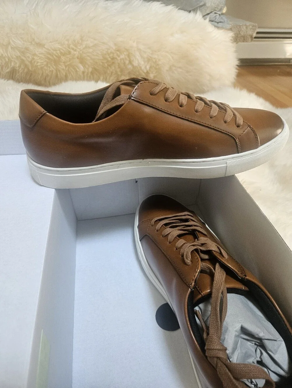 Alfani Men's Leather Low-Top Sneakers in Brown